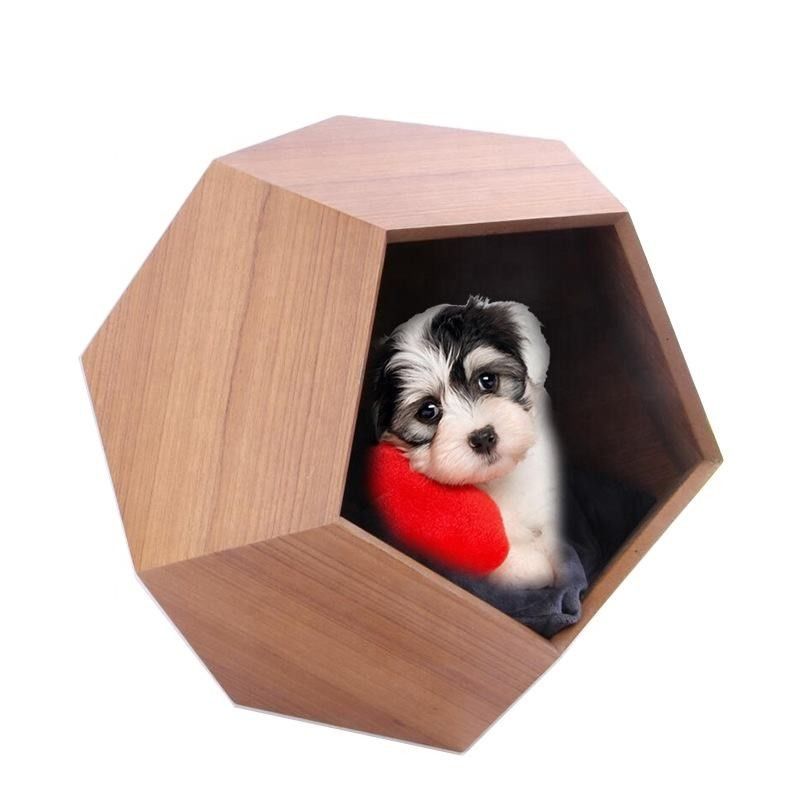 SGS Polygon Pentagon Wood Pet Furniture Natural Wooden Cat Kennel