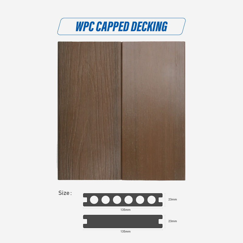 WPC/BPC Teak Color WPC Terrace Outdoor Fireproof Capped Wood Fiber Waterproof High Quality Composite Decking Anti-slip