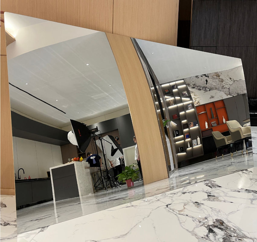 Interieur Bamboe Houtskoolvezel Hout fineer Metalen textuur Vaste spiegel PVC wandpanelen