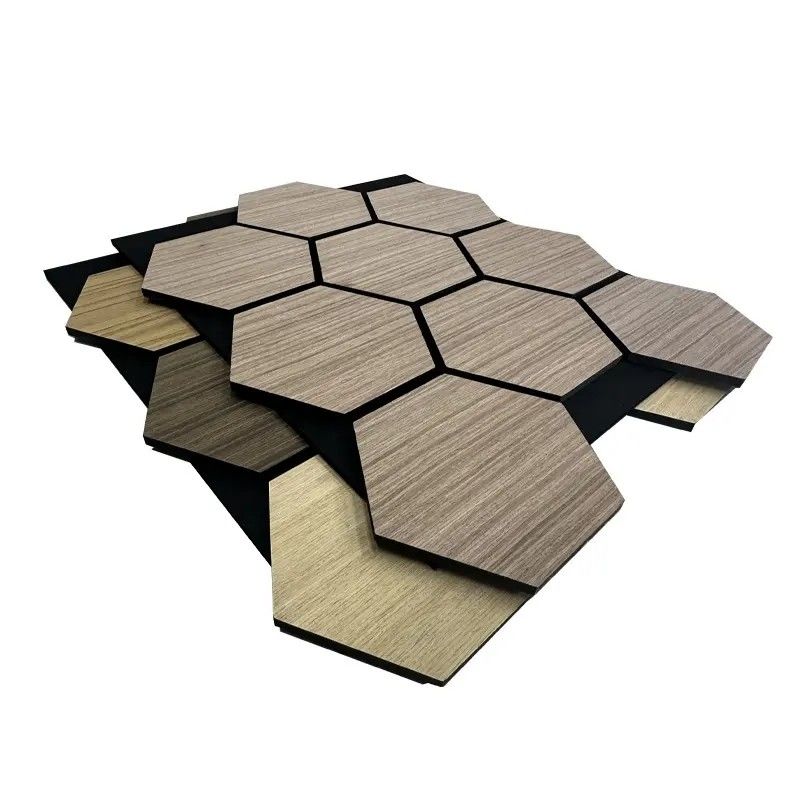 Modern Design Wood Veneer Acoustic Hexagon Panels Soundproof And Sound-Absorbing Wall Panels For Hotel Insulation