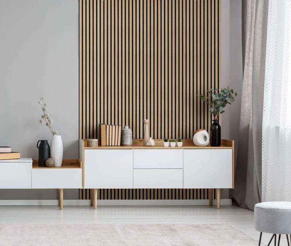 Modern Wood Slat Acoustic Panels for Home Office or Studio Soundproof Decorative Wall Cladding for Interior Design