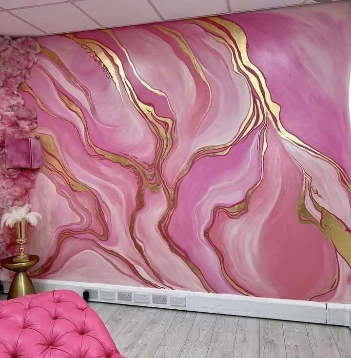 Romantic Decorative PVC Marble Sheet Pink Flower UV Marble Wall Panel For Bedroom Decoration
