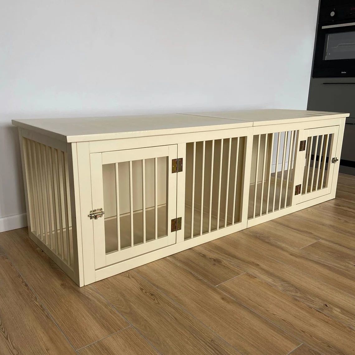Picture of Double Door Wood Dog Kennel Furniture Wooden Dog Crate Bed Sustainable