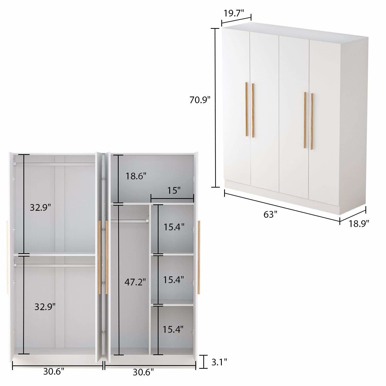 Modern White Wardrobe With Door Easy Assemble OEM Accepted